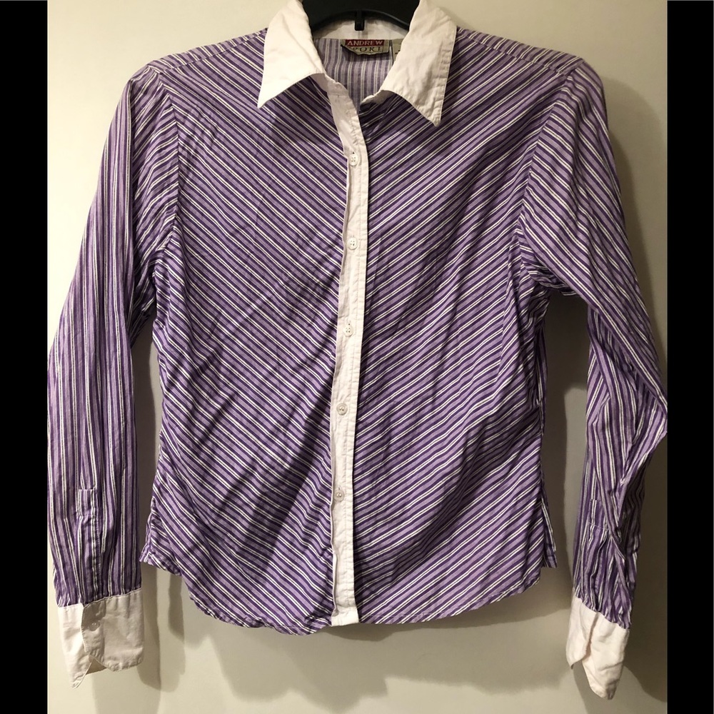⛵️4/$20 Collared button down blouse. Purple/white stripes